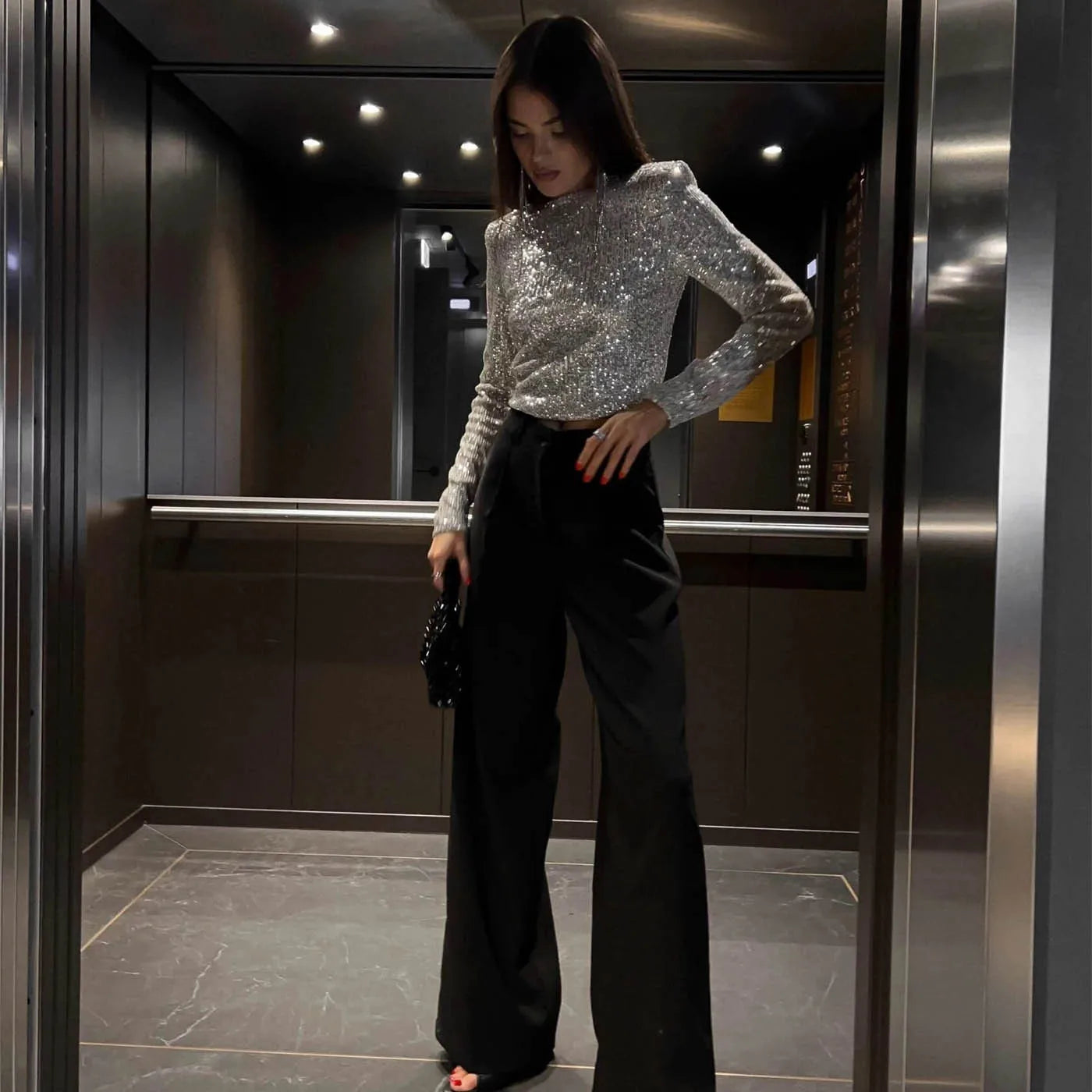 Haut Femme Paillette Brillant en Polyester pour Occasions Festives 5