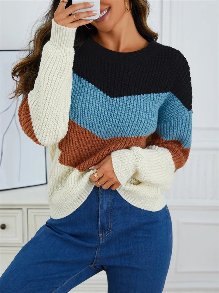 Pull Femme Rayé Décontracté en Mélange de Coton Doux 2