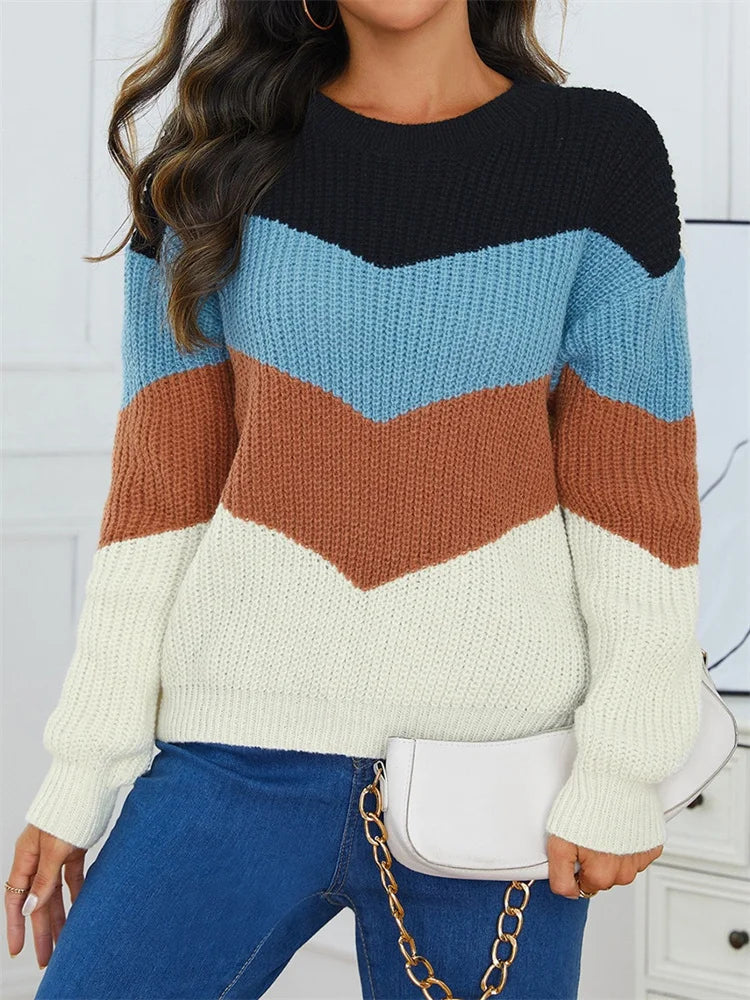 Pull Femme Rayé Décontracté en Mélange de Coton Doux 4