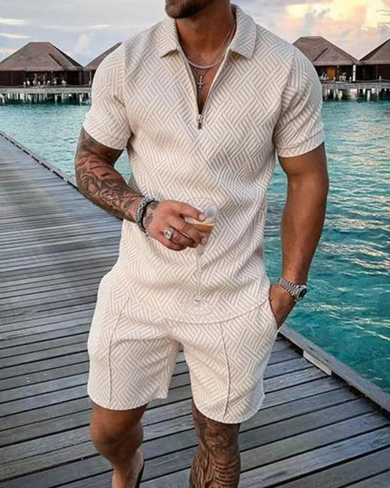 Variant image for Ensemble Été Homme Chemise Décontractée Coton et Short Confortable-1