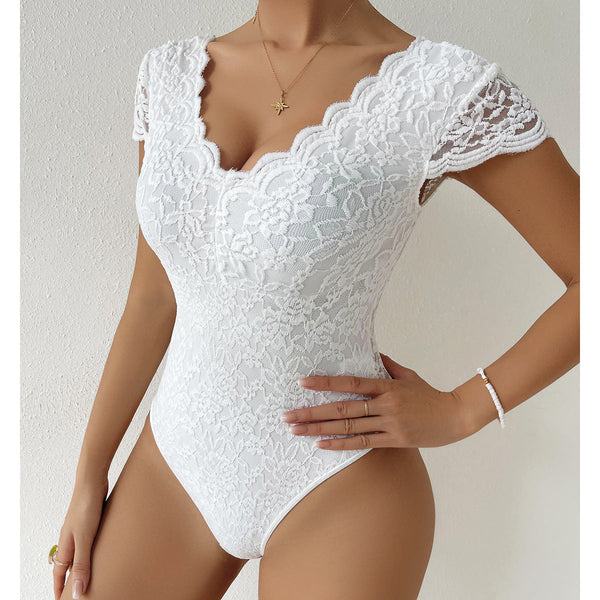Corps de Chasseur Femme Élégant en Dentelle Extensible-3