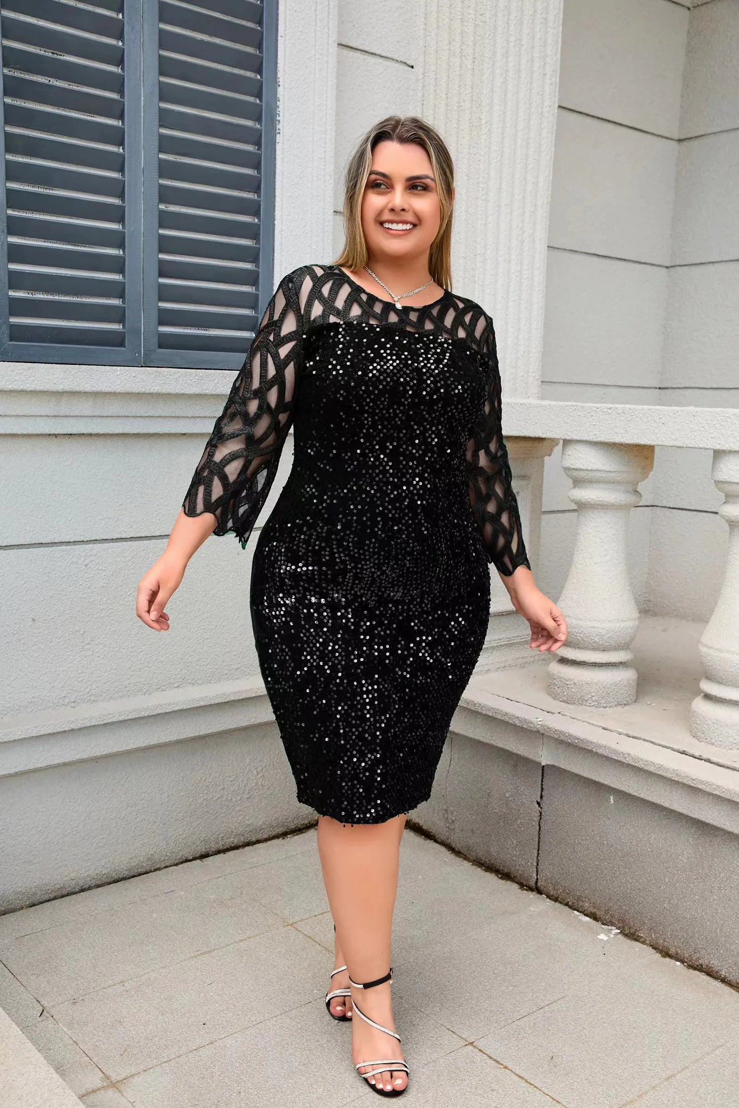 Variant image for Robe Femme Mini Dentelle Paillettes Éléguante Polyester-5