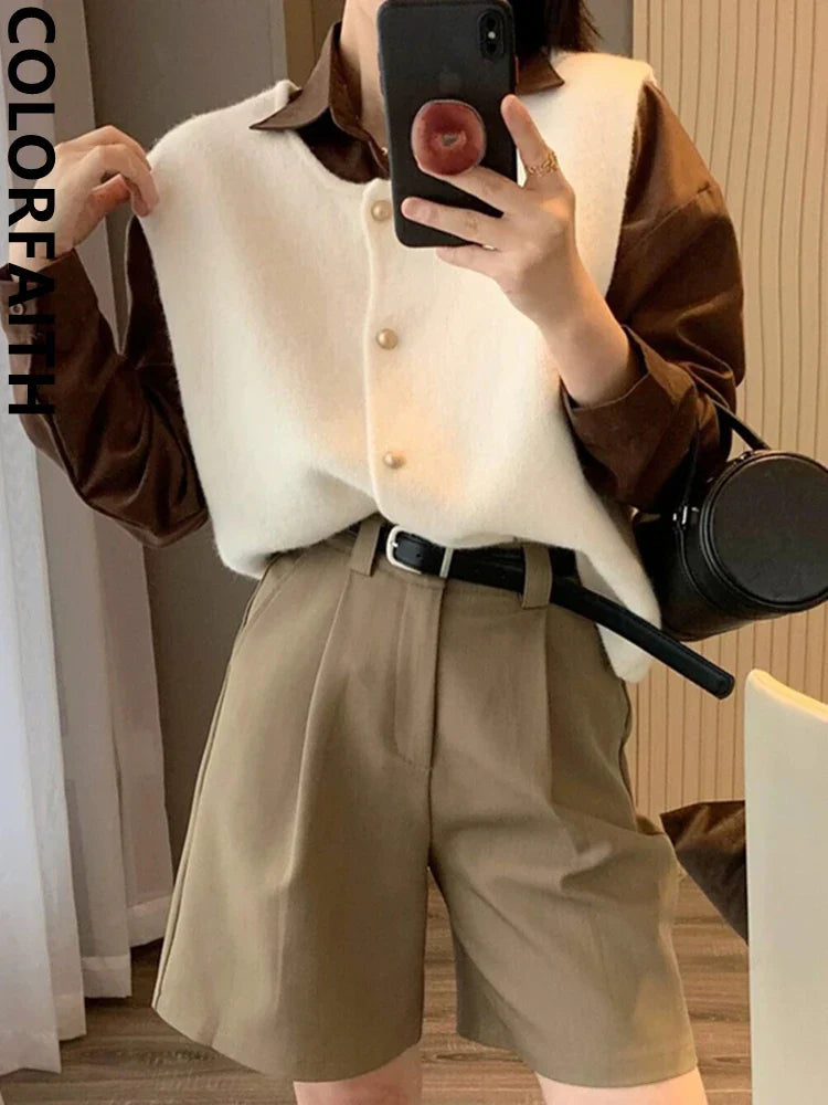 Gilet Femme Classique en Mélange de Coton avec Boutons 6