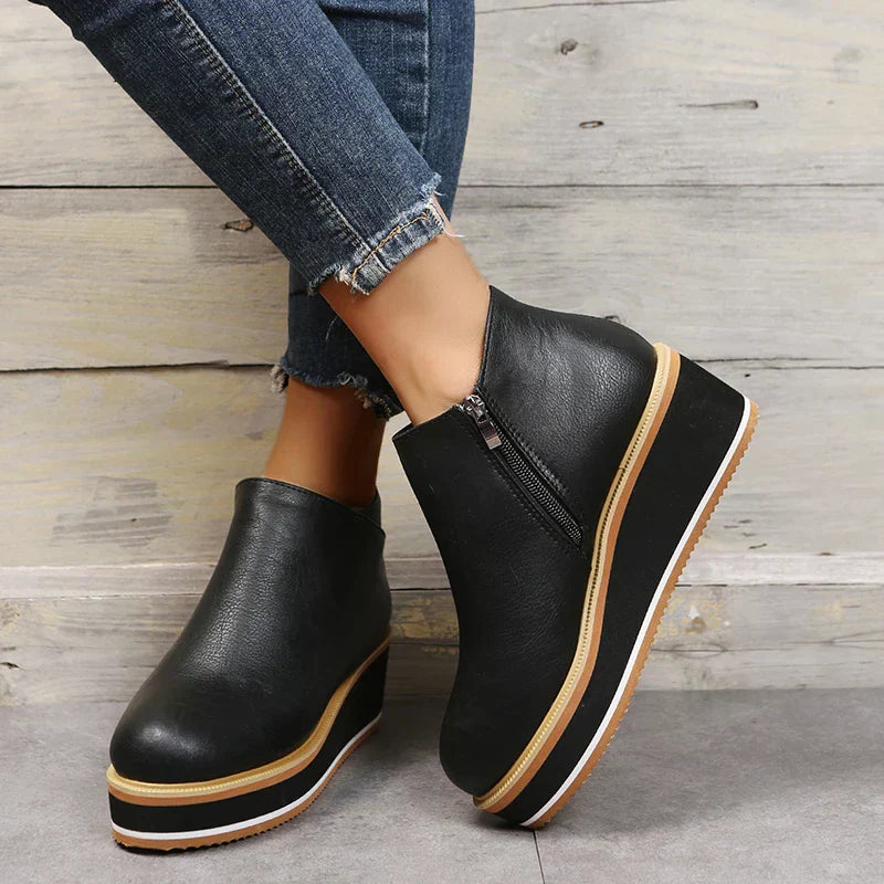 Bottes de Cheville Femme Élégantes Cuir Synthétique avec Fermeture Éclair et Plateau 5
