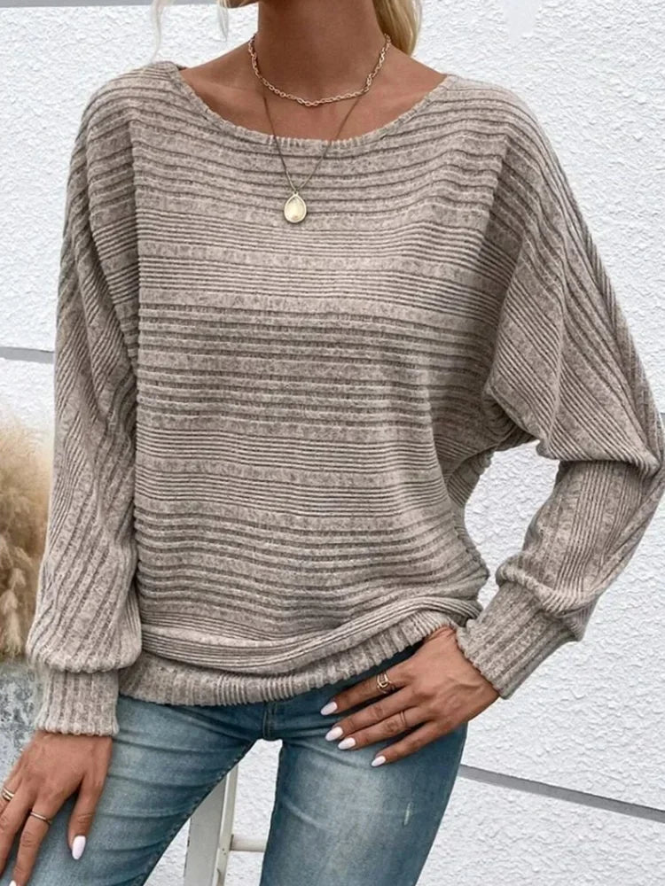 Pull Femme à Rayures Décontracté en Coton et Acrylique 1
