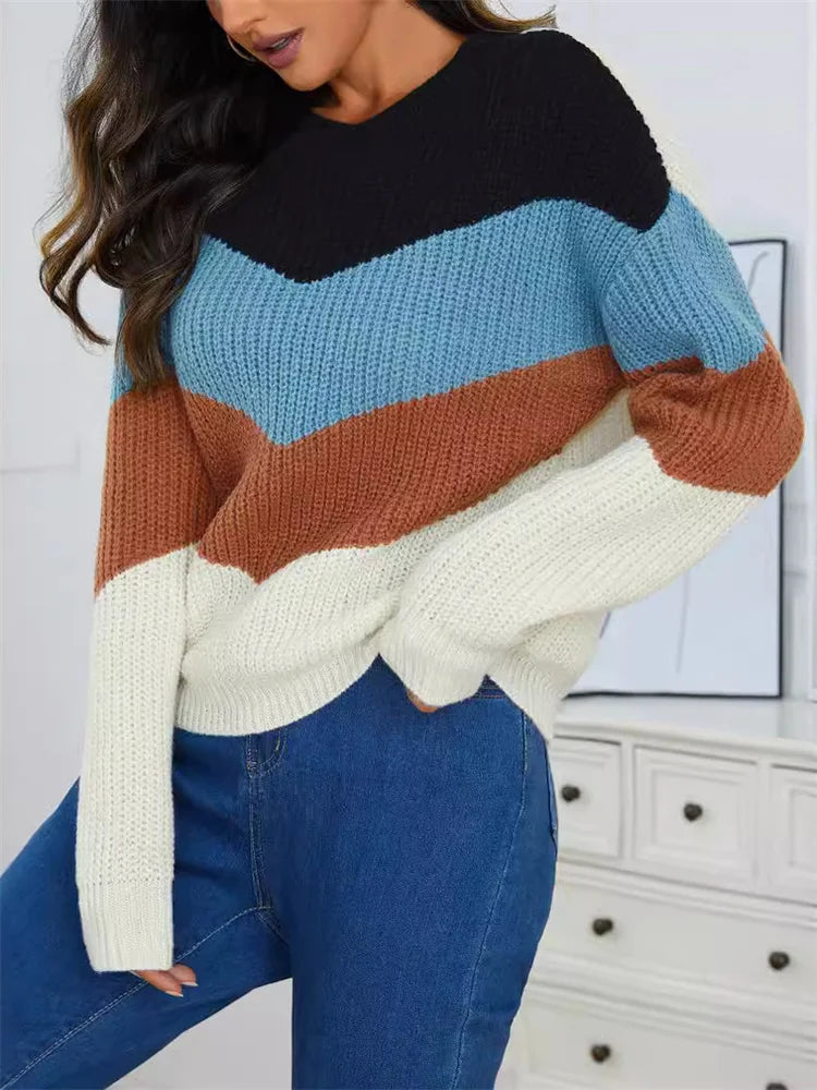 Pull Femme Rayé Décontracté en Mélange de Coton Doux 1