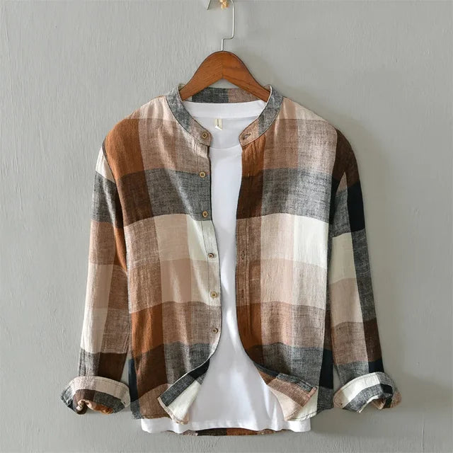 Chemise Homme À Carreaux Intemporelle En Mélange De Coton Et Lin 2