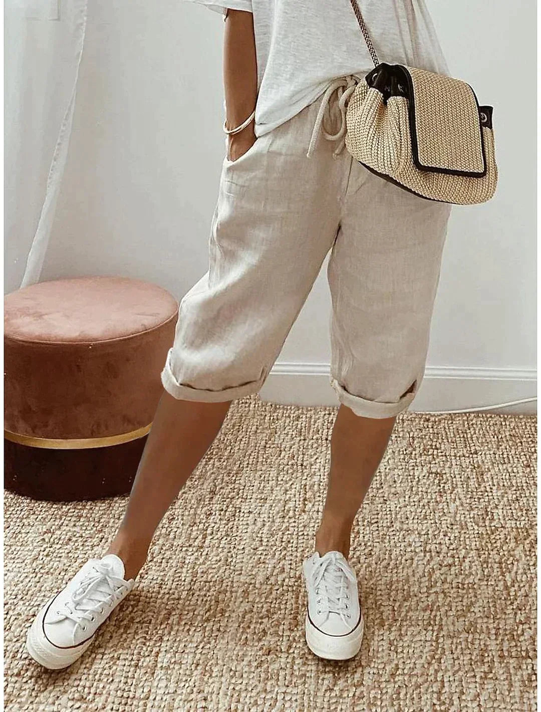 Pantalon Fluide Femme Élégant en Lin pour l'Été-1