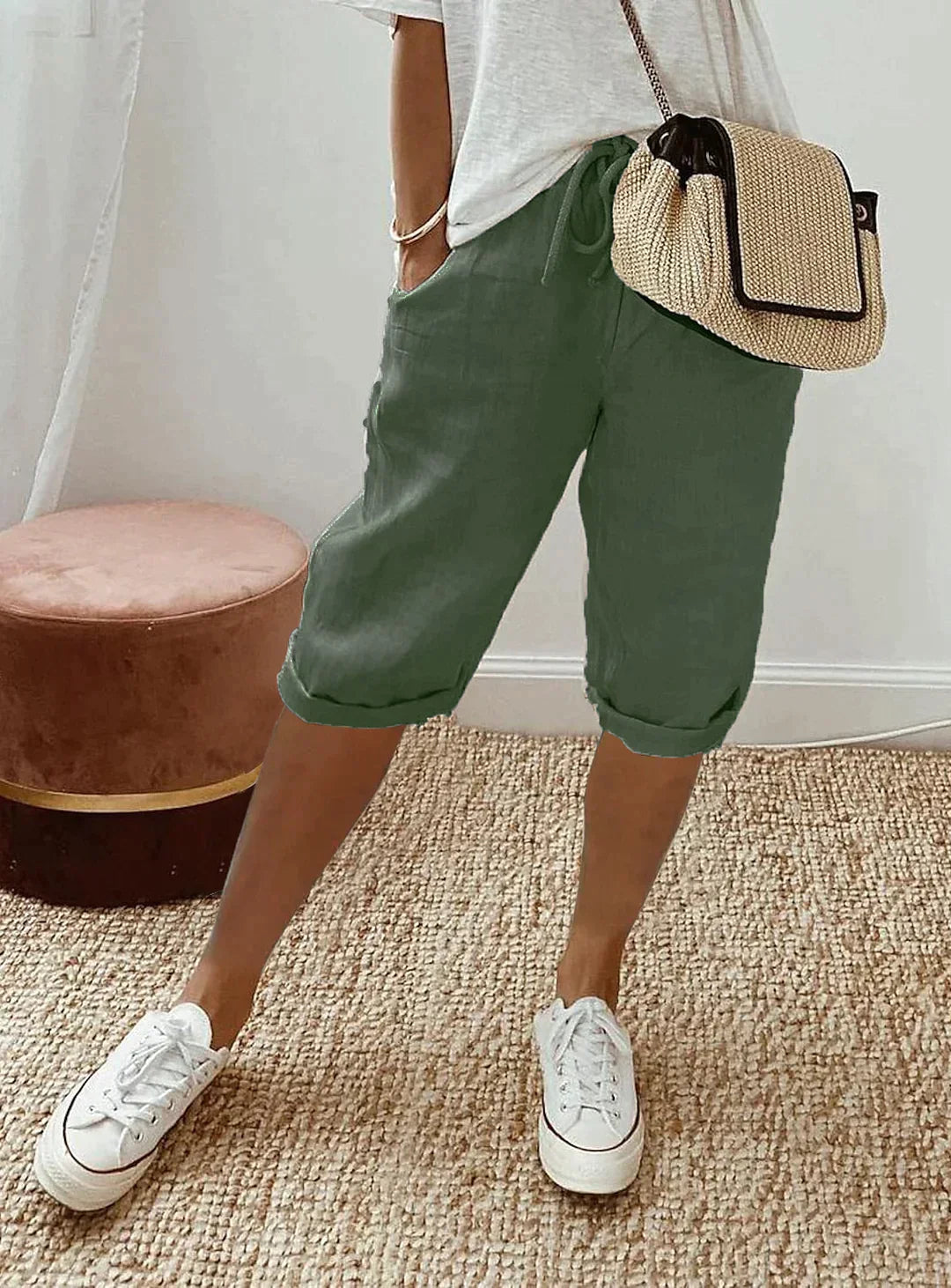Variant image for Pantalon Fluide Femme Élégant en Lin pour l'Été-9
