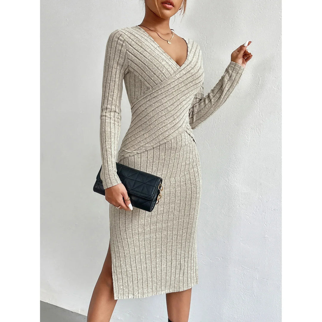 Robe Midi Femme Chic Côtelée Ajustement Flatteur Polyester 4