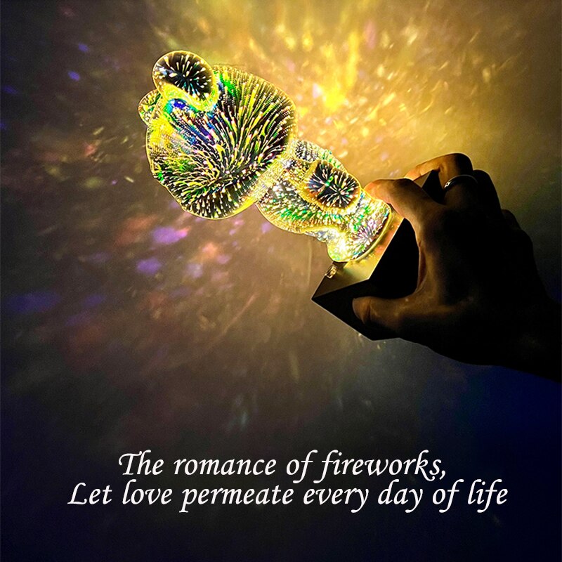 Lampe À Poser Décorative Ourson 3D Multicolore Plastique Effet Feu d'Artifice-3