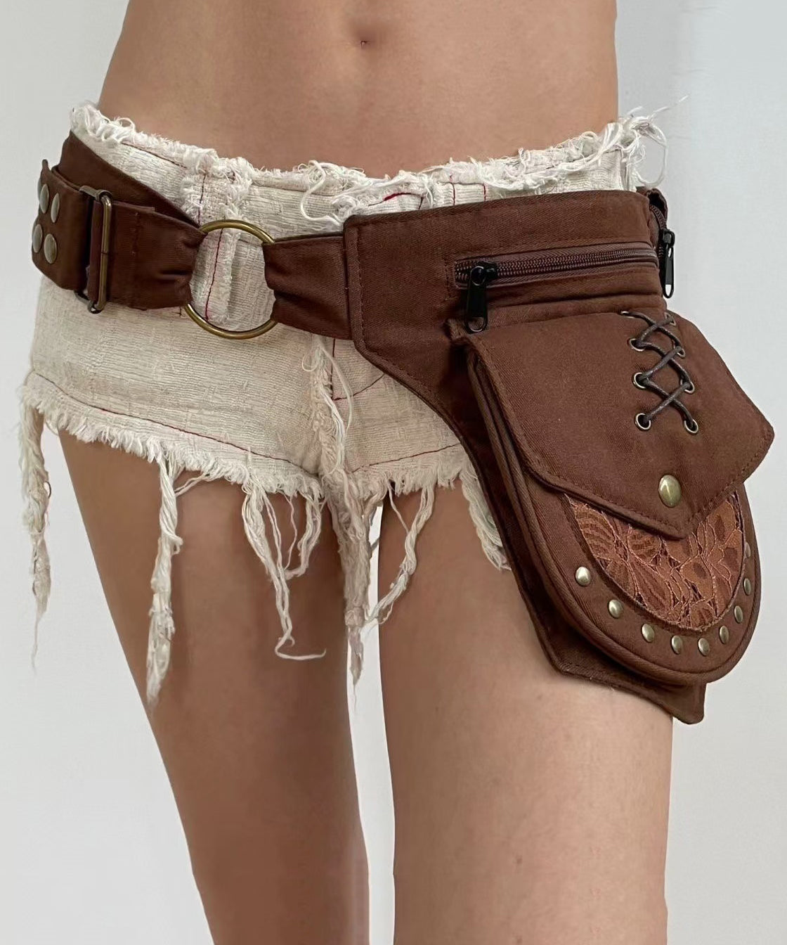 Sac Latéral Homme Rétro Avec Rivets et Ceinture Large 0