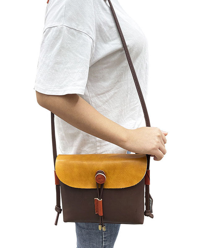 Sac à main en cuir bio marron et jaune 3