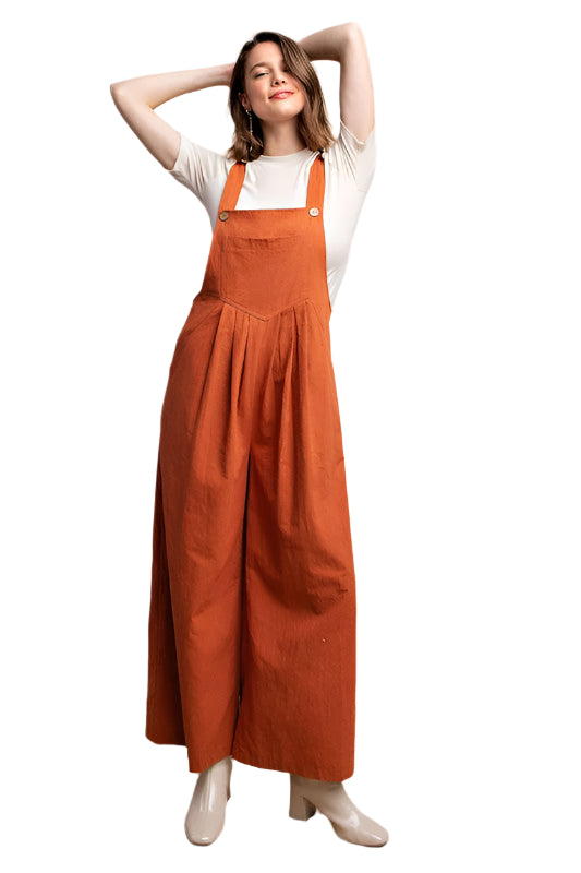 Salopette à Poches Détail Plissé pour Femme en Couleur Terre Cuite 0