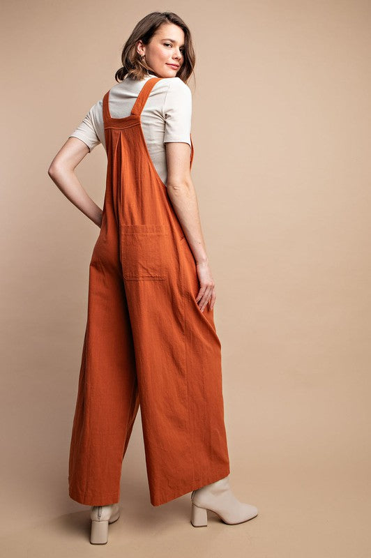 Salopette à Poches Détail Plissé pour Femme en Couleur Terre Cuite 3
