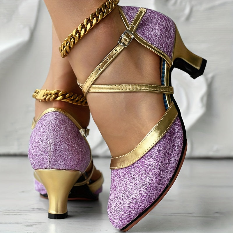 Sandales À Talons Femmes Dorées En Cuir À Bride Étroite 5