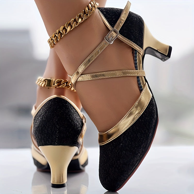 Sandales À Talons Femmes Dorées En Cuir À Bride Étroite 7