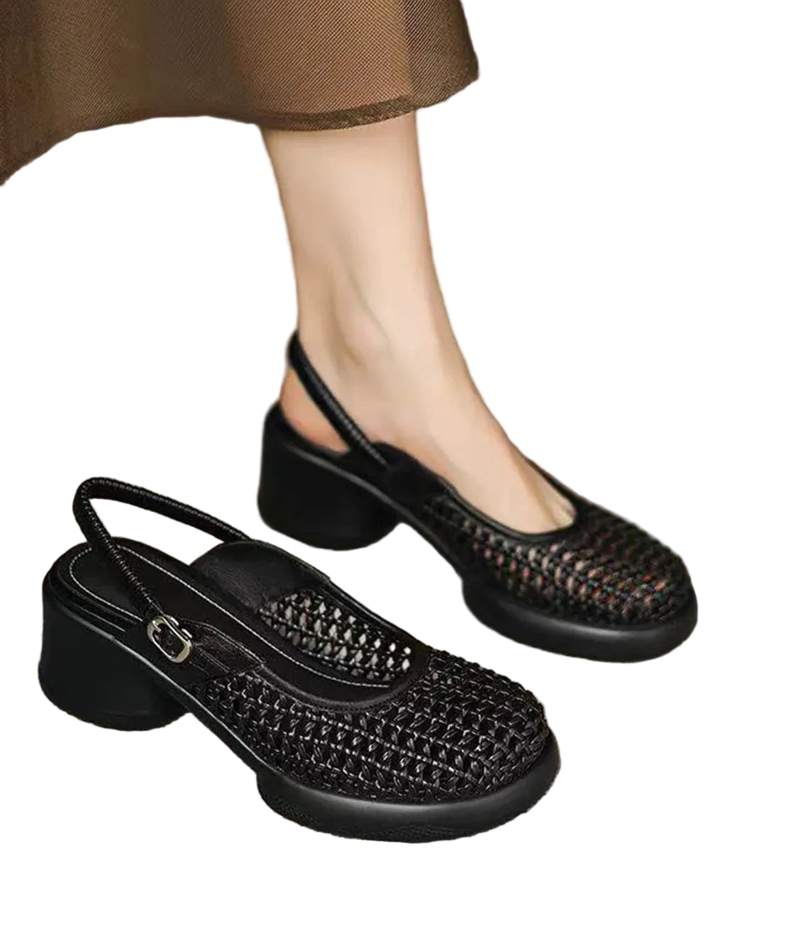 Sandales Femme Talons Épais Tressées avec Boucle 0