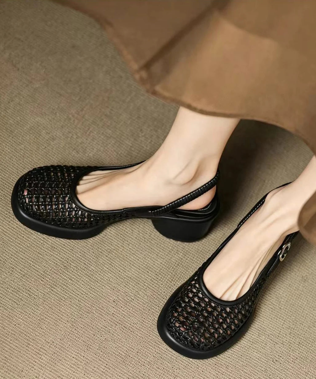 Sandales Femme Talons Épais Tressées avec Boucle 3