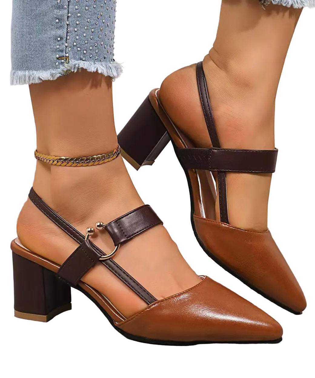 Sandales Femme à Talon Épais Bout Pointu Style Moderne 0