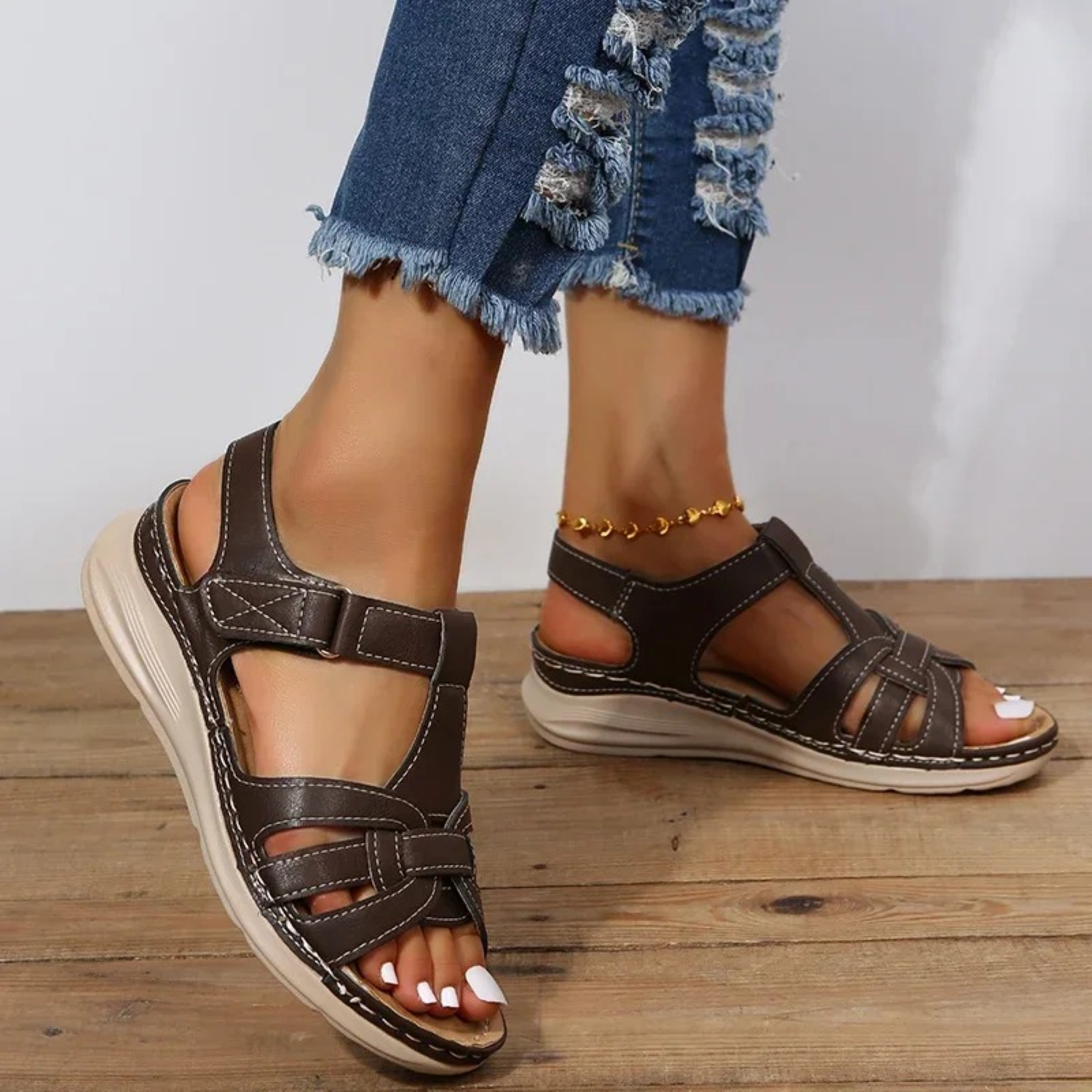 Sandales Pour Femmes Confortables En Cuir Avec Semelle Souple 2