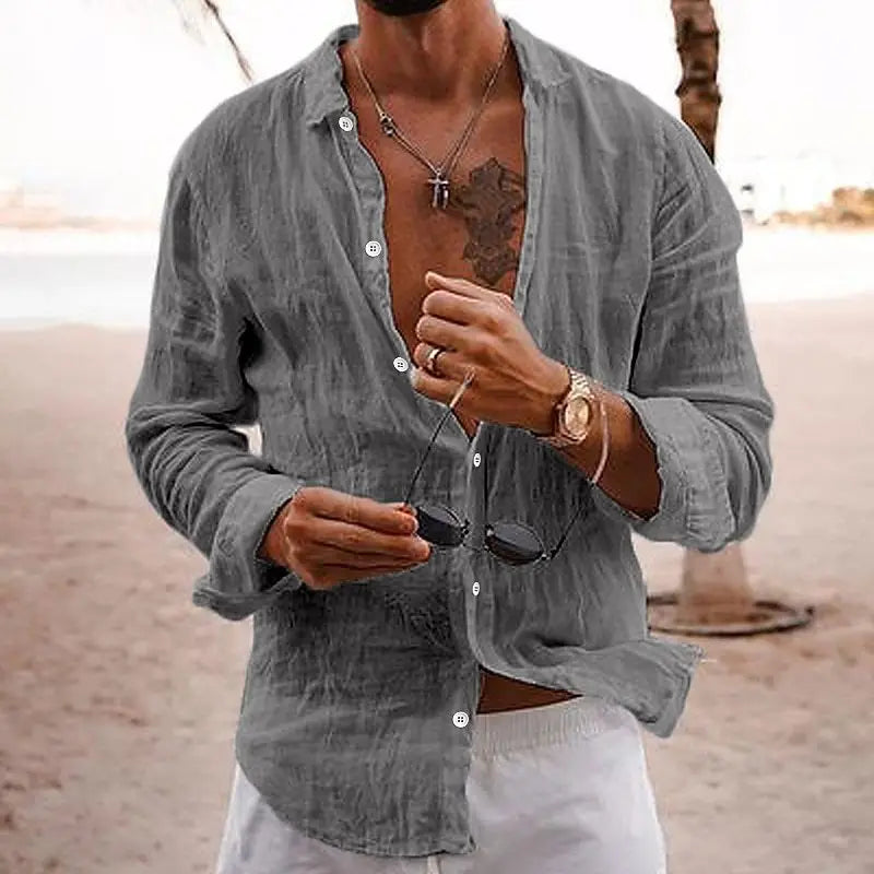 Variant image for Chemise en Lin Décontractée pour Hommes - Style Élégant et Confortable-25
