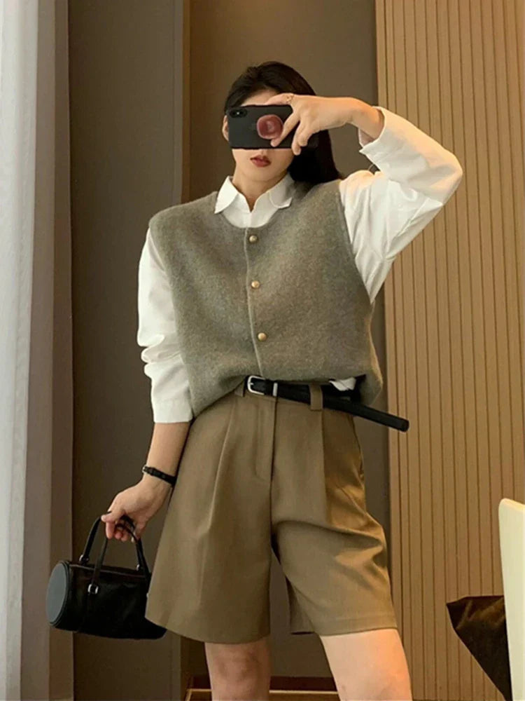 Gilet Femme Classique en Mélange de Coton avec Boutons 4