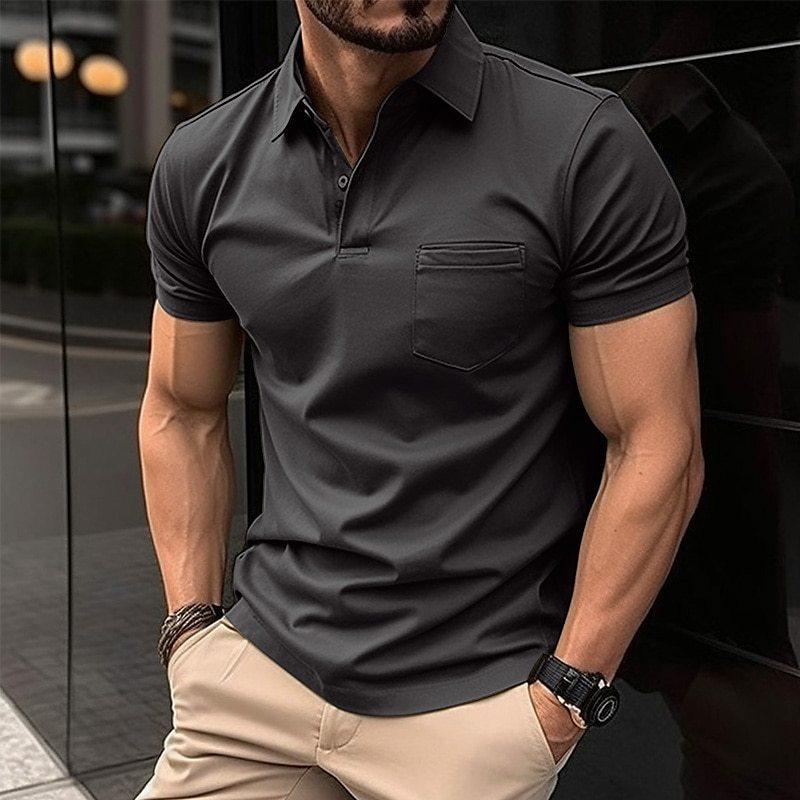 Variant image for Polo Homme Élégant Manche Courte en Tissu Respirant Noir-2