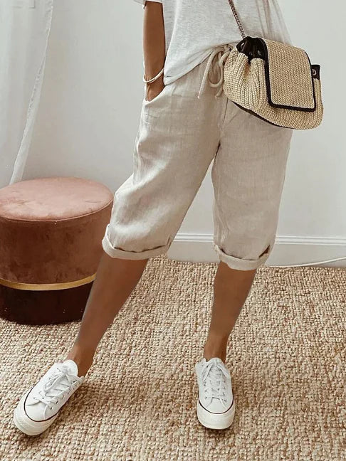 Variant image for Pantalon Fluide Femme Décontracté Coton avec Poches Latérales-9