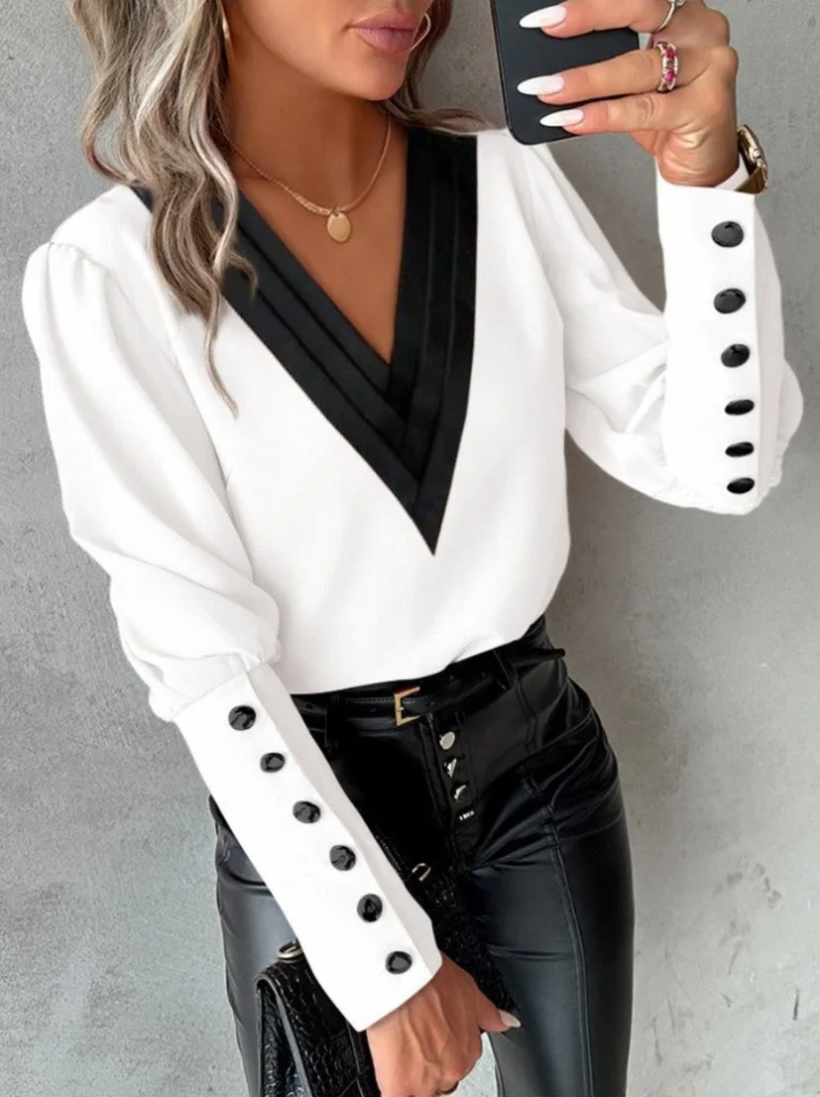 Variant image for Blouse Femme Décontractée Col en V Moderne 100% Polyester-17