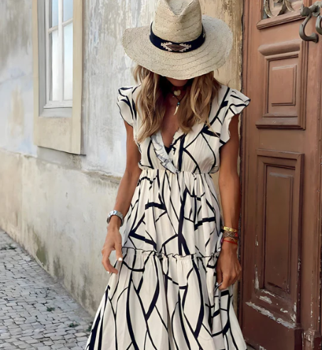 Robe Femme Rayée Élégante en Coton Doux-2