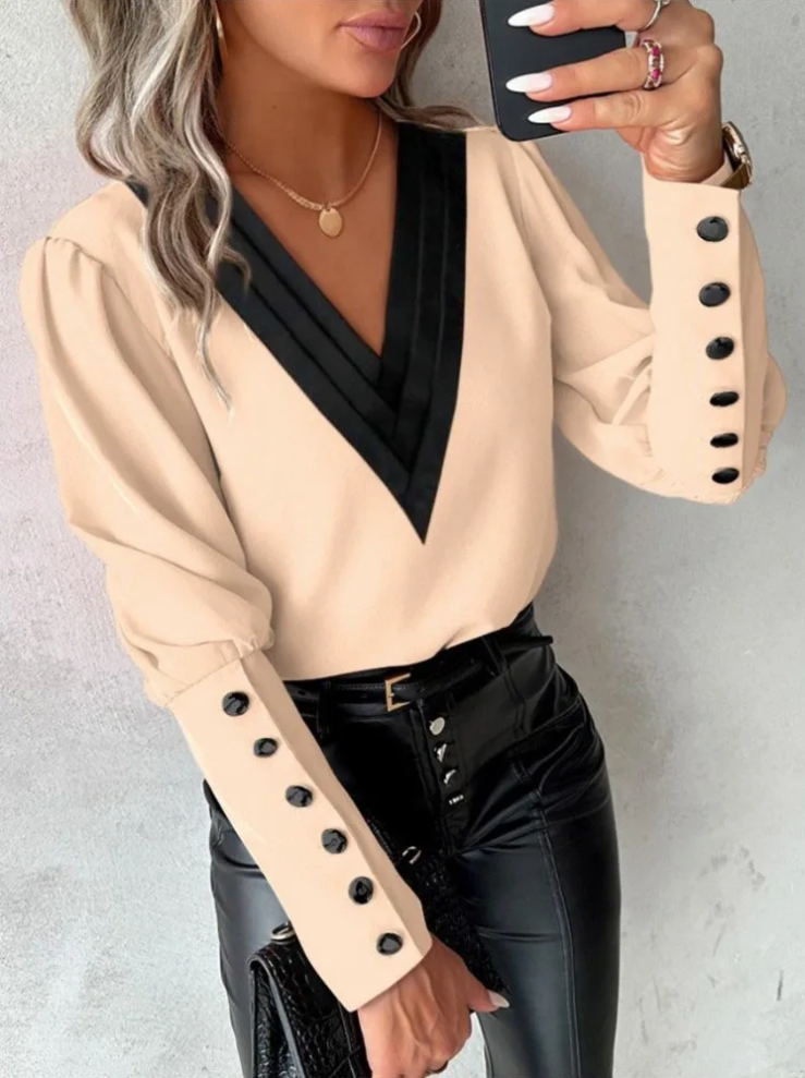 Variant image for Blouse Femme Décontractée Col en V Moderne 100% Polyester-1