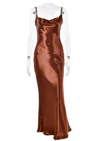 Variant image for Robe Longue Femme Satinée Sans Dos Sangles Spaghetti Maxi-33
