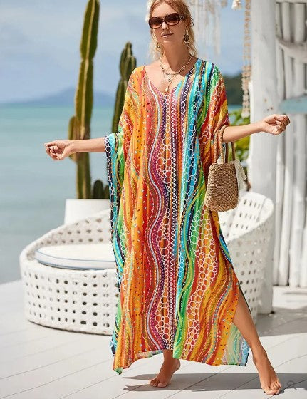 Variant image for Robe Longue Femme Bohème Imprimée Arc-en-Ciel 100% Polyester-41