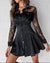 Robe Longue Femme Élégante Manche Longue en Polyester avec Dentelle Contrastée-4