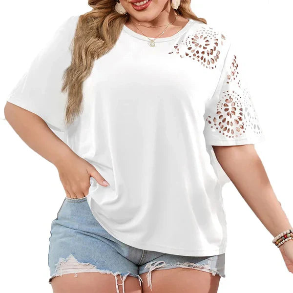 Variant image for T-Shirt Femme Créatif Décolleté Mousseline Coton Doux-1