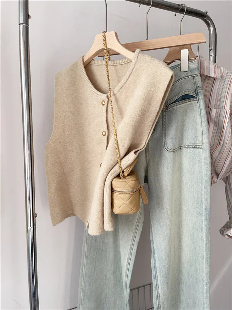 Variant image for Gilet Femme Classique en Mélange de Coton avec Boutons-3