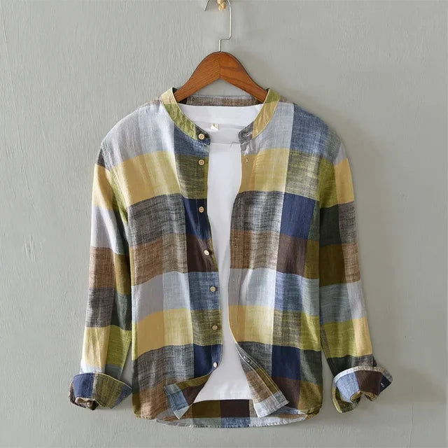 Chemise Homme À Carreaux Intemporelle En Mélange De Coton Et Lin 5