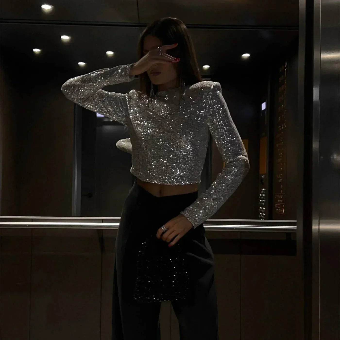 Haut Femme Paillette Brillant en Polyester pour Occasions Festives 4
