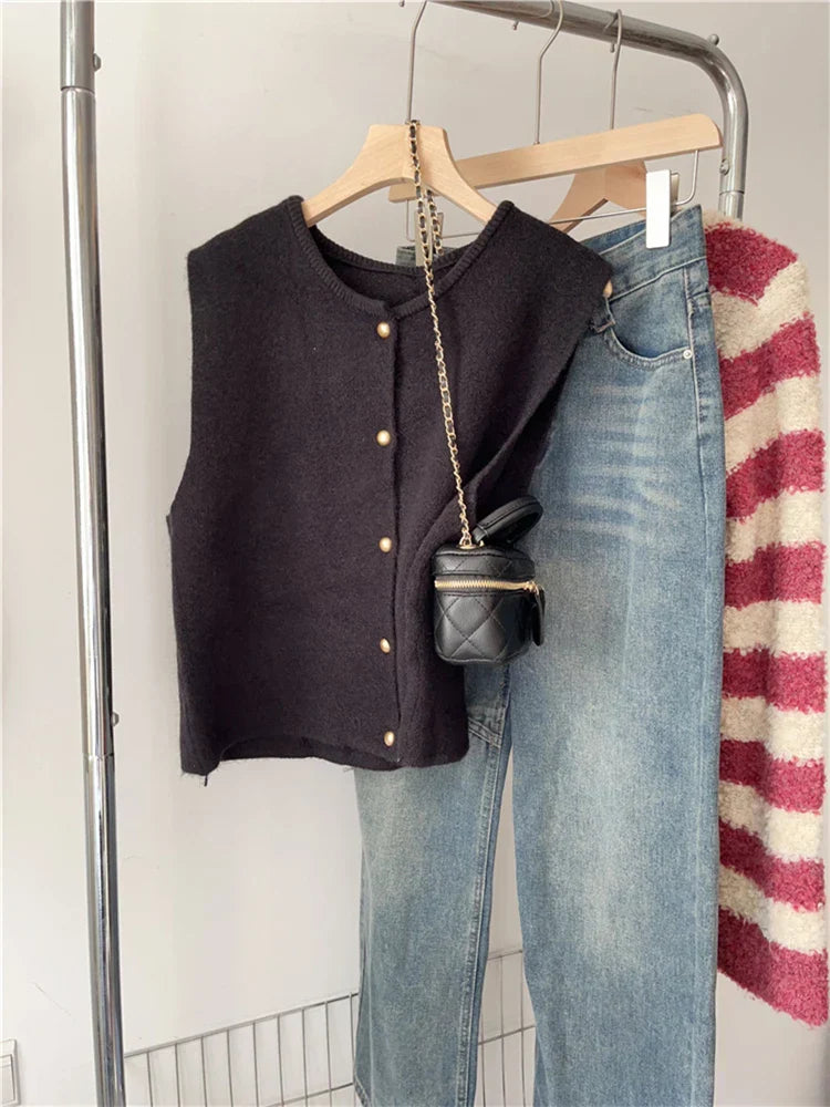 Variant image for Gilet Femme Classique en Mélange de Coton avec Boutons-2