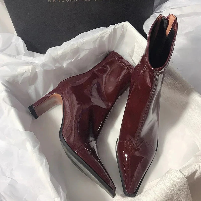 Bottes Femme Élégantes à Nez Pointu en Cuir Artificiel 1