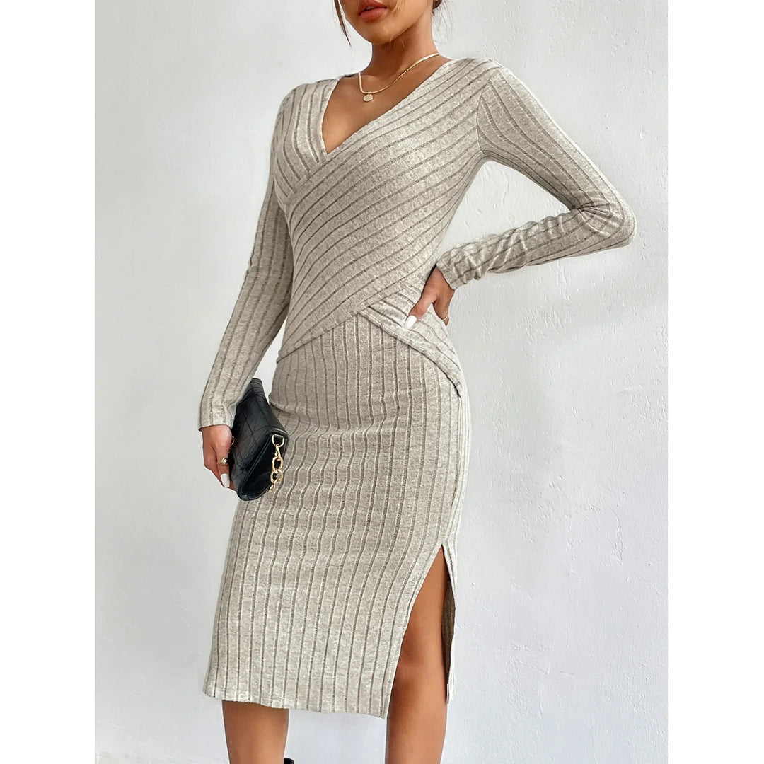 Robe Midi Femme Chic Côtelée Ajustement Flatteur Polyester 2