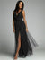 Robe Femme Longue Élégante Croisée Col V en Mélange de Polyester 1