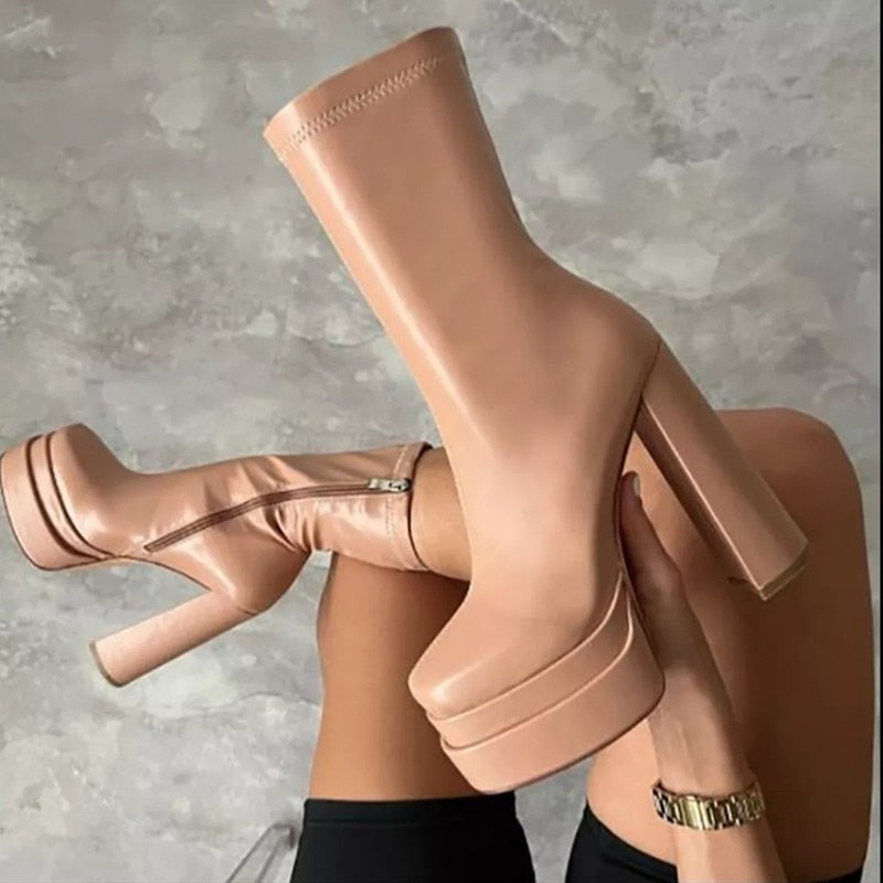 Bottes à Plateforme Femme Cuir Artificiel Design Tendance 1