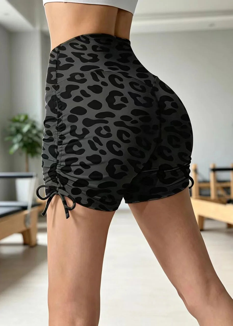 Short Running Femme Taille Haute Imprimé Léopard Ajusté 0