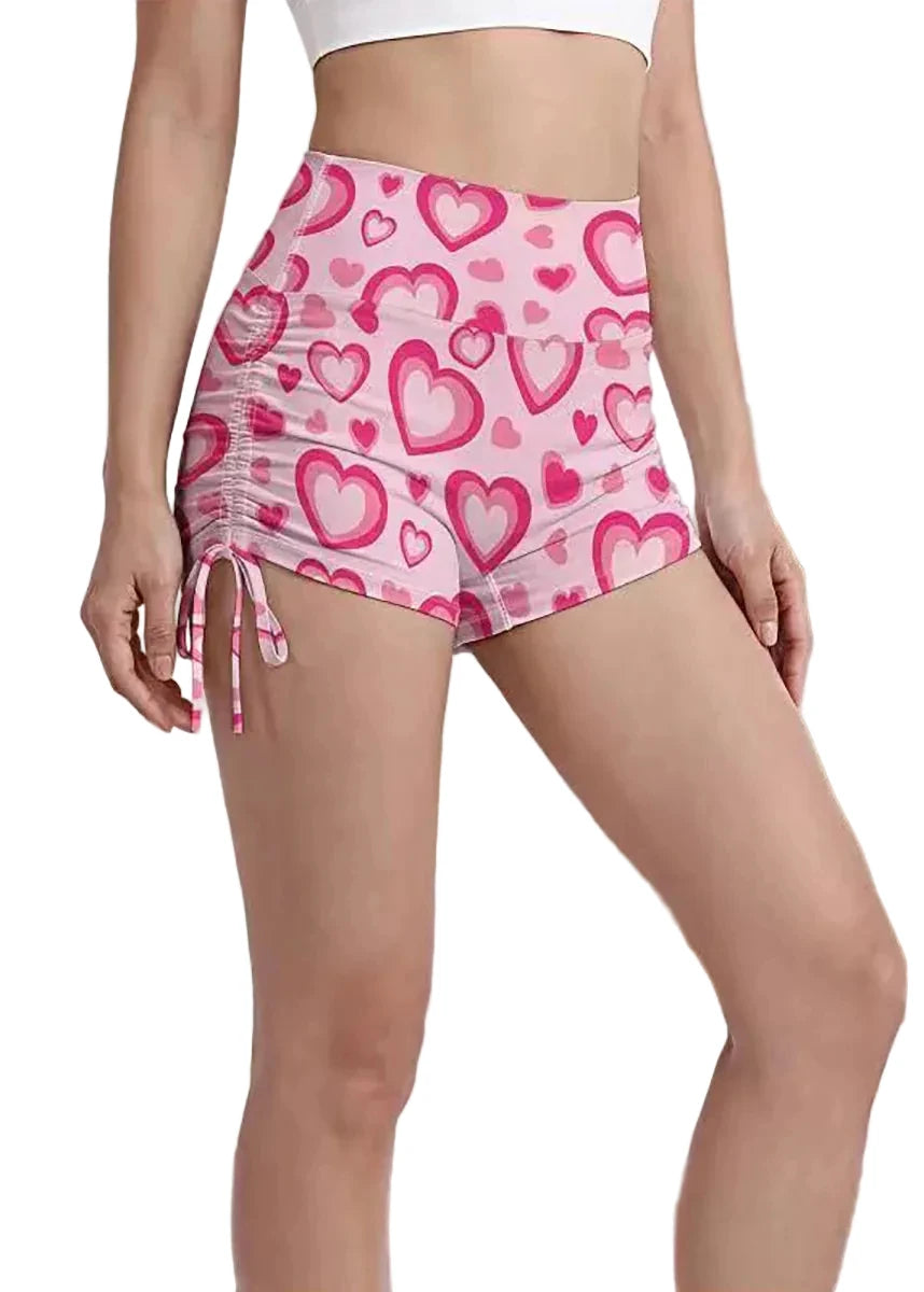 Short de Sport Femme Taille Haute Imprimé Cœur Ajusté 1