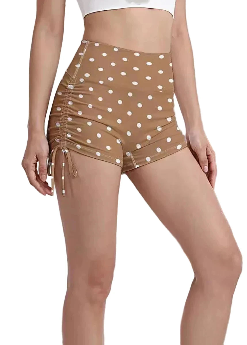 Short de sport femme taille haute à pois avec cordon de serrage 1