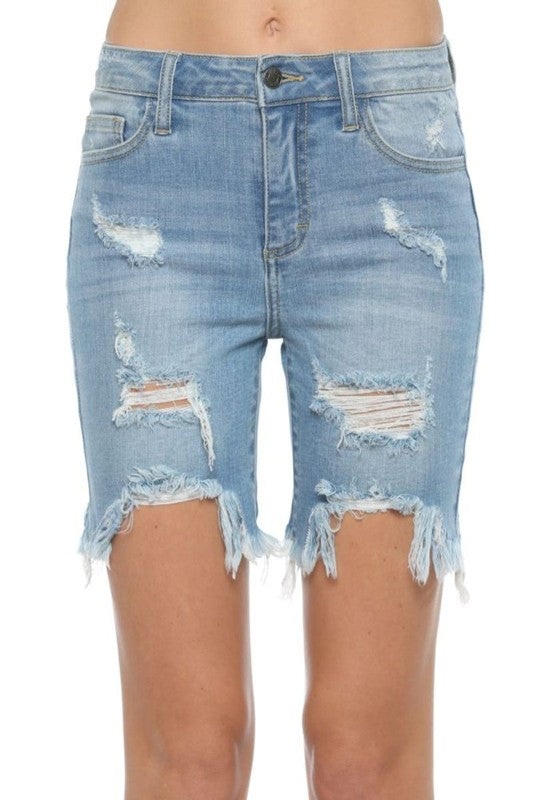 Shorts Bermuda Femme Taille Haute Dénim Clair 3