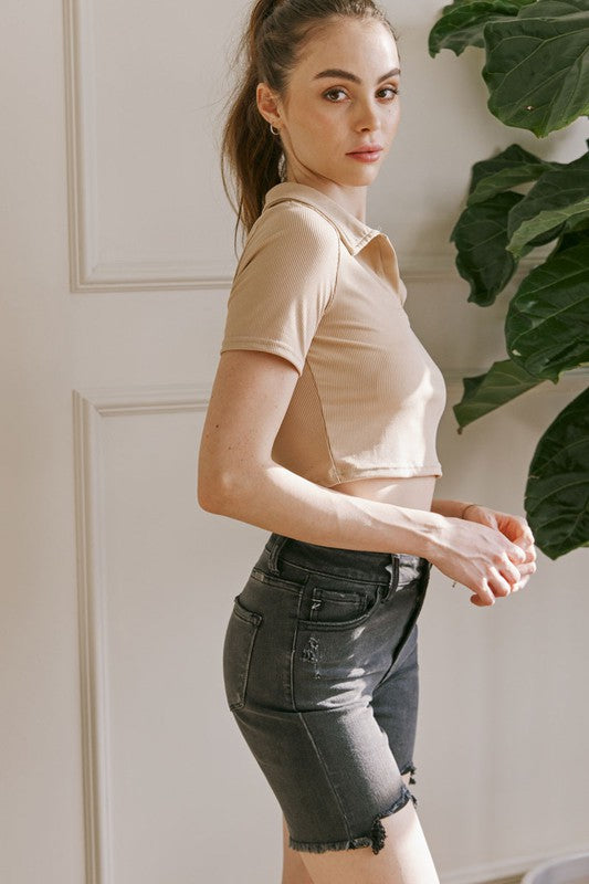 Shorts Bermuda Femme Taille Haute Noir 1