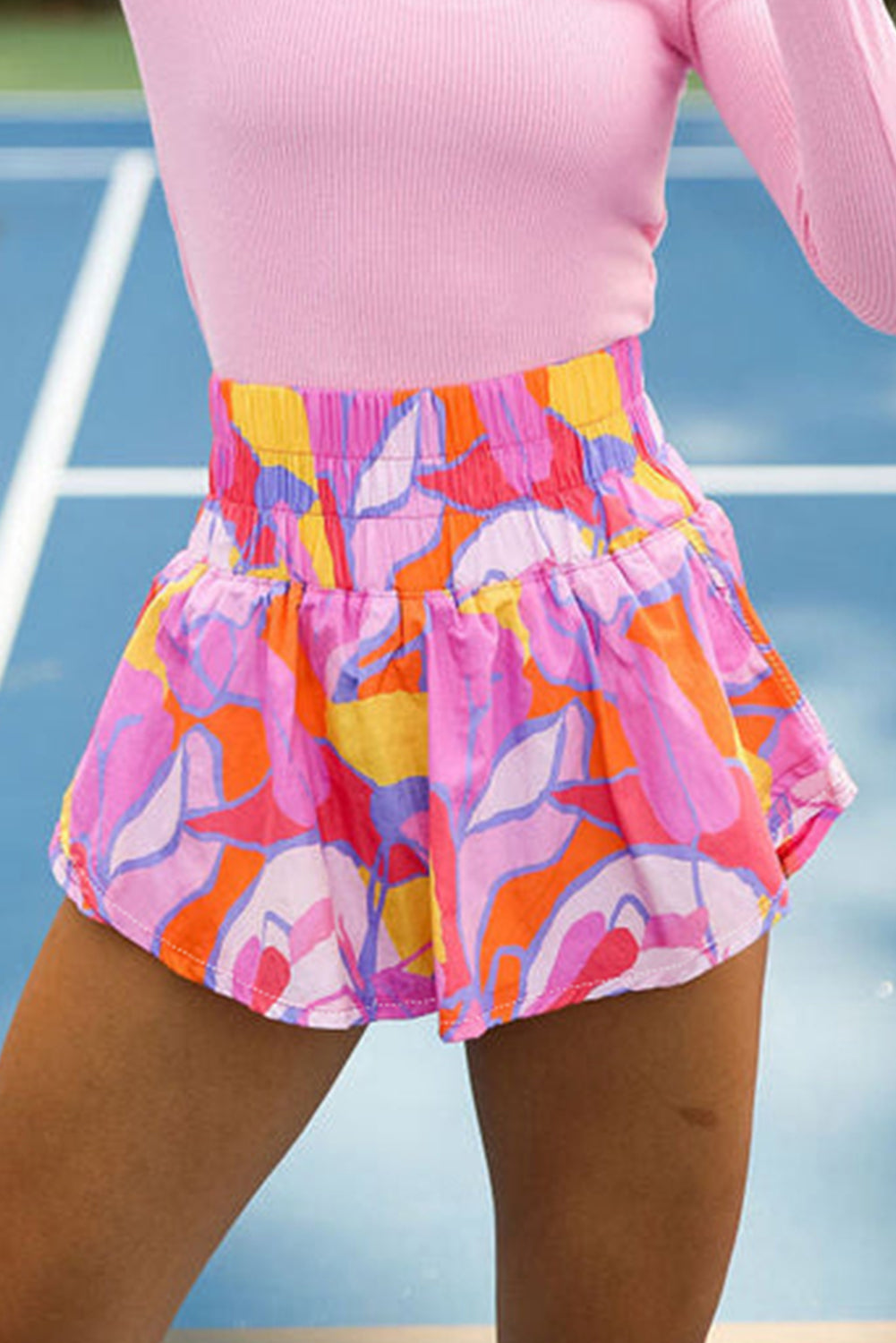 Shorts Décontractés Femme Taille Élastique Imprimé Abstrait Violet 4